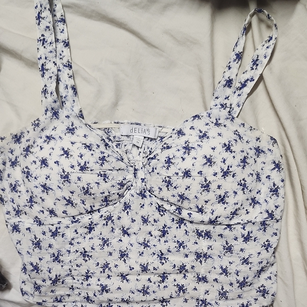 dELiA*s Floral Tank Top in White and Blue